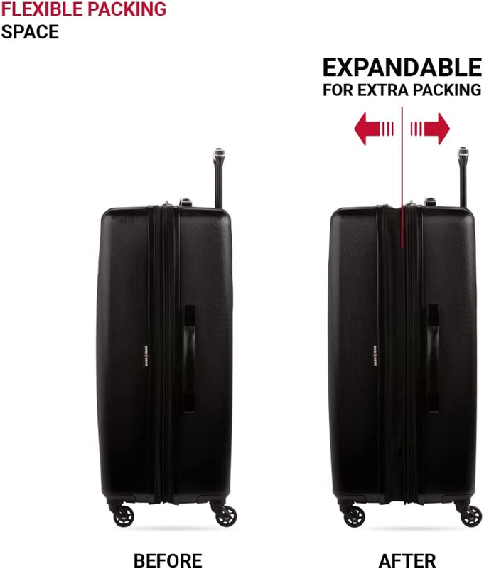 8018 Hardside Expandable Luggage with Spinner Wheels, Black, 3-Piece Set (20/24/