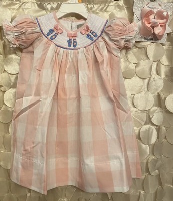Girls NWT Lil Cactus Smocked Dress Long Ballet Gingham Free Bow 18-24 Months