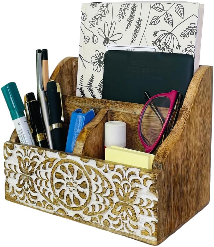 Wooden Office Desk Organizer Countertop,Farmhouse Stationary Aesthetic Organizer