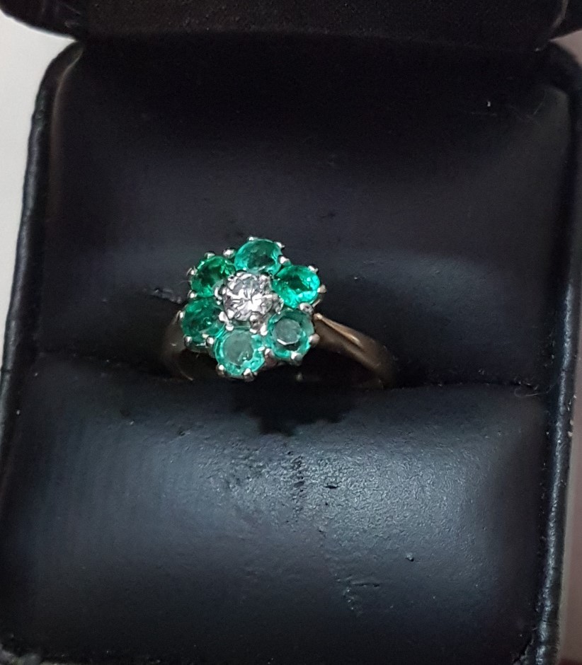 18k Gold Diamond and Green Paste Ring Georgian English Size 6  4 Grams