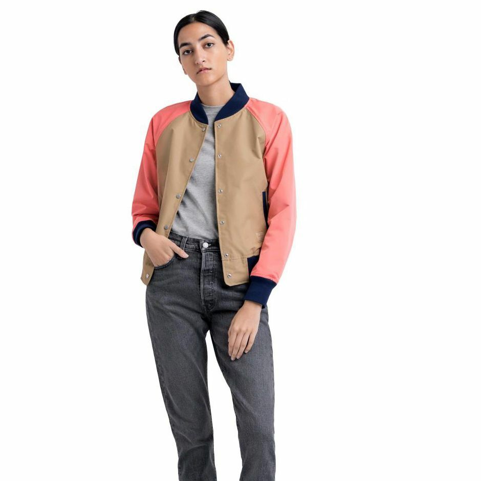 

Herschel Varsity Jacket Womens Sand Dark Blue Coral Activewear Верхняя одежда Верх, Коричневый