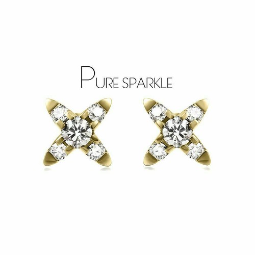 14K Gold 0.13 Ct. Lab-Created Diamond Tiny Four Point Star Stud-Women’s Day Gift
