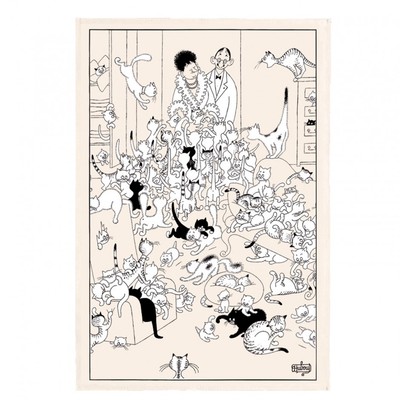 Torchons & Bouchons French Cats DUBOUT Art Tea Kitchen Towel Retour de Soirée
