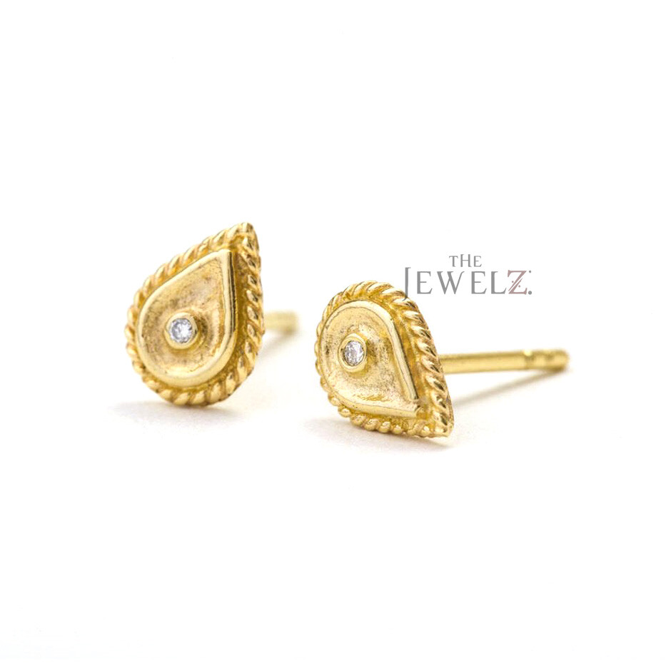 14K Gold 0.05 CT VS/F-G Diamond Pear Shape Studs Earrings - The Jewelz