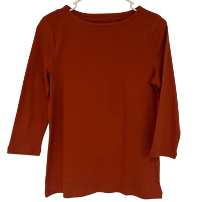 Croft & Barrow Womens XS 3/4 Sleeve Boat Neck Tee Brandy Red