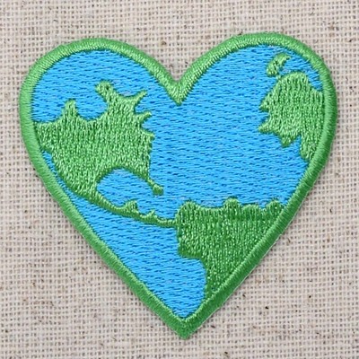 Ecology Planet Earth World HEART Embroidered Iron on Patch
