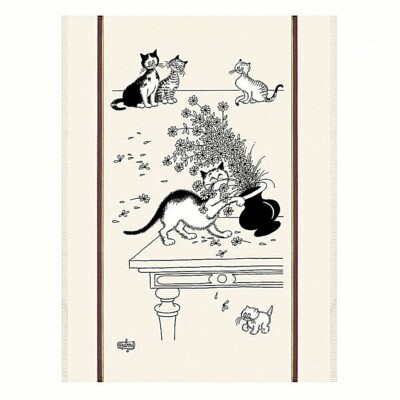 TORCHONS & BOUCHONS, DUBOUT, MARGUERITES (CATS & DAISIES) FRENCH KITCHEN TOWEL 