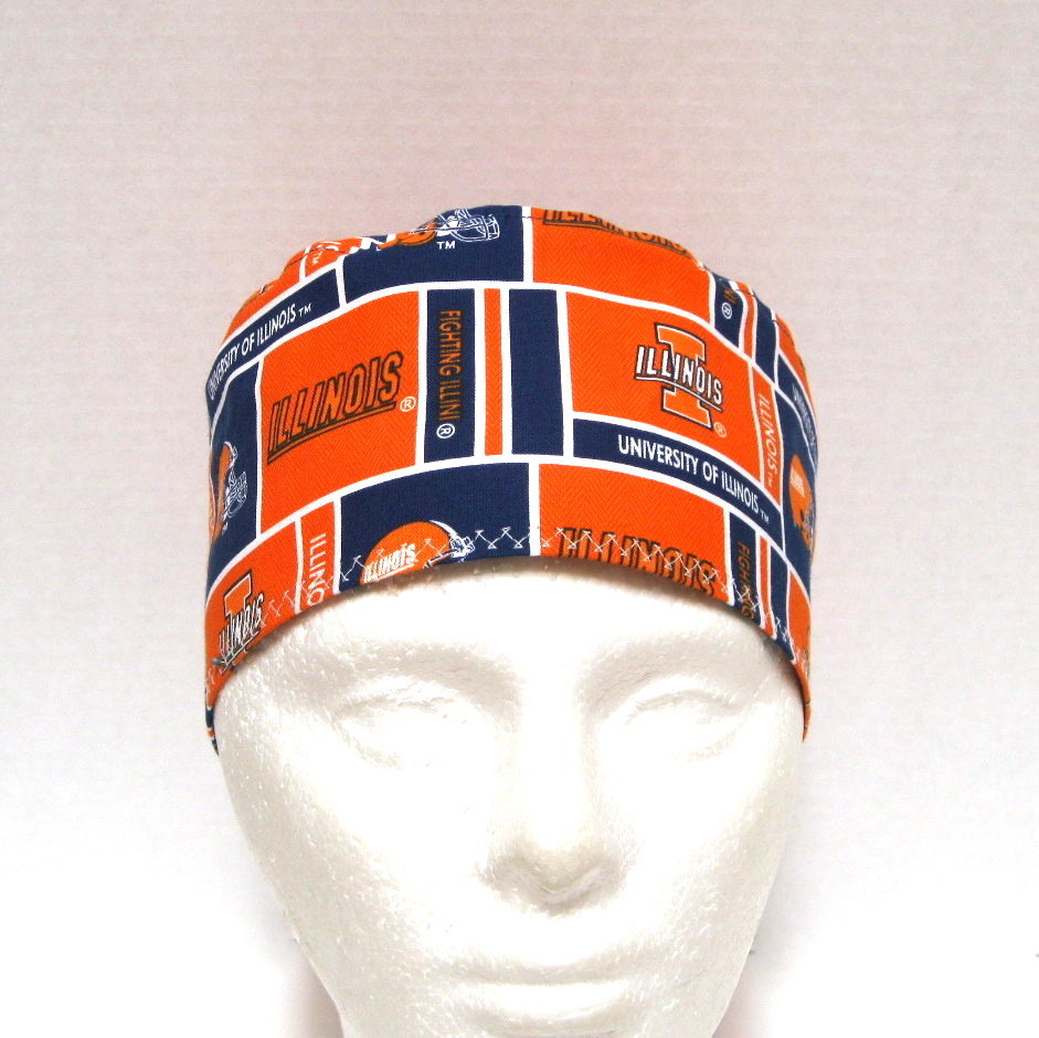 University of Illinois Mens Scrub Hat, Skull Scrub Cap, Chemo Hat