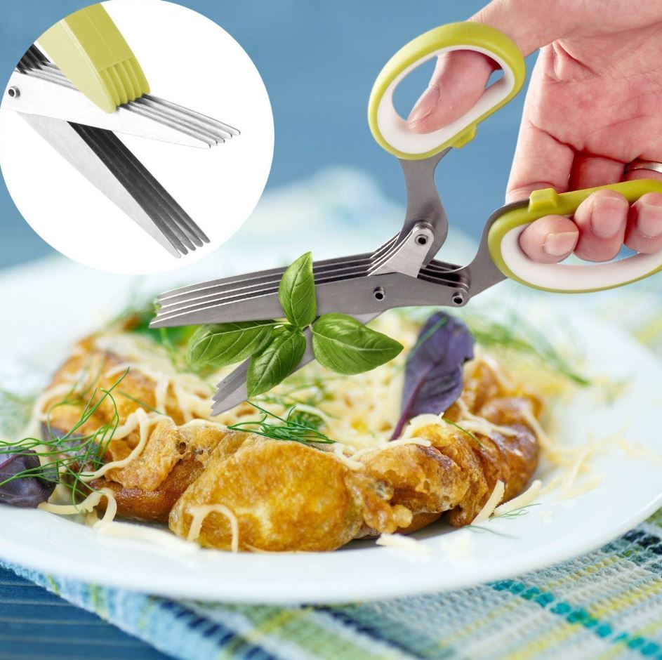 NEW Orblue Culinary Herb Scissors Multi Blade Shredder, 5 3-inch Blades - Green