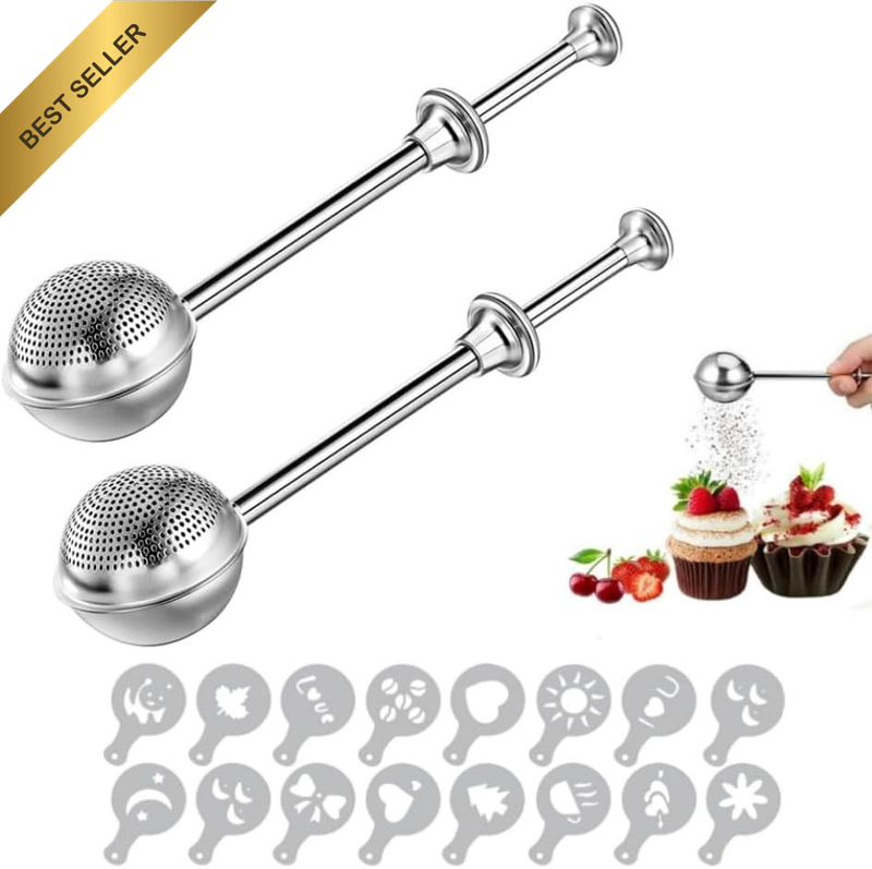 2-Pack Stainless Steel Dusting Wands with Molds for Sugar, Flour & Spices