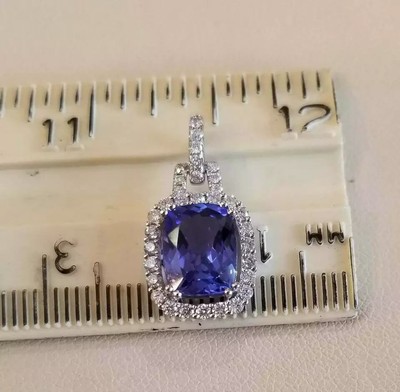 Cushion Lab Created Tanzanite & Diamond Women's Pendant 14K White Gold Plated