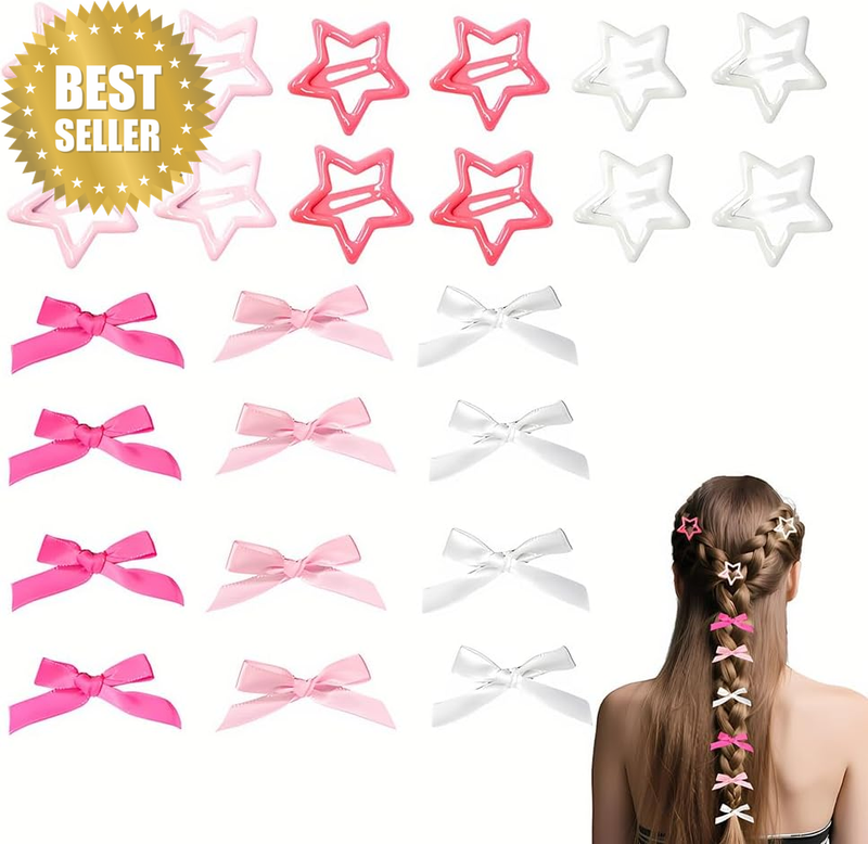 Star Bow Hair Clip Set for Girls Women Y2K Accessories for Sister Bestie Christm