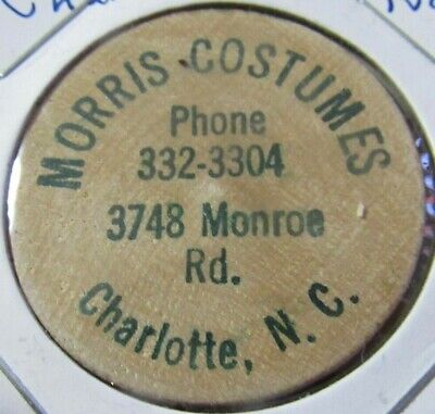 Vintage Morris Costumes Charlotte, NC Wooden Nickel - Token North Carolina