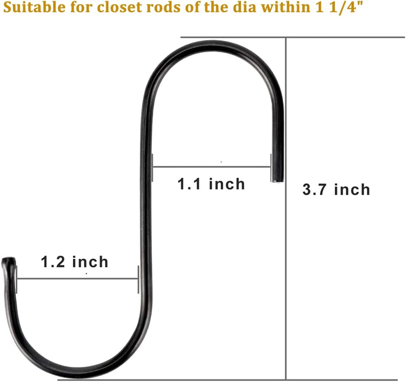 30 Pack Black S Hooks Steel Hanging Hooks Heavy Duty S Hanger Hook Metal Kitchen