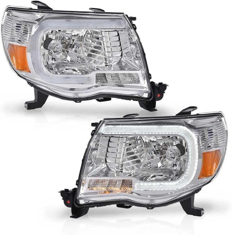 Chrome Housing LED Tube Projector Headlights Set for Toyota Tacoma 2005-2011