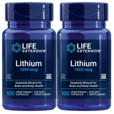 Lithium Orotate 1000mcg 2X100 Caps Life Extension Brain DNA Health