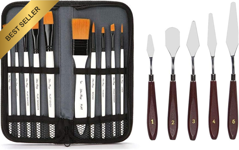 15 Pieces Paint Brush Set, Professional Paint Brushes Artist for Watercolor Oil