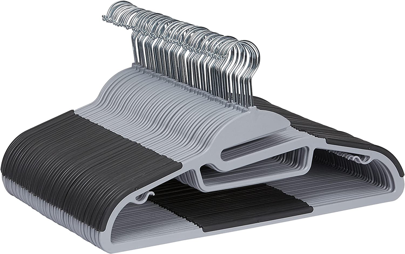 Rubber Coated Plastic Hangers, Pack of 50, Gray