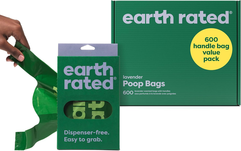 Earth Rated Lavender Dog Waste Bags with Handles, 600 Leakproof Bags