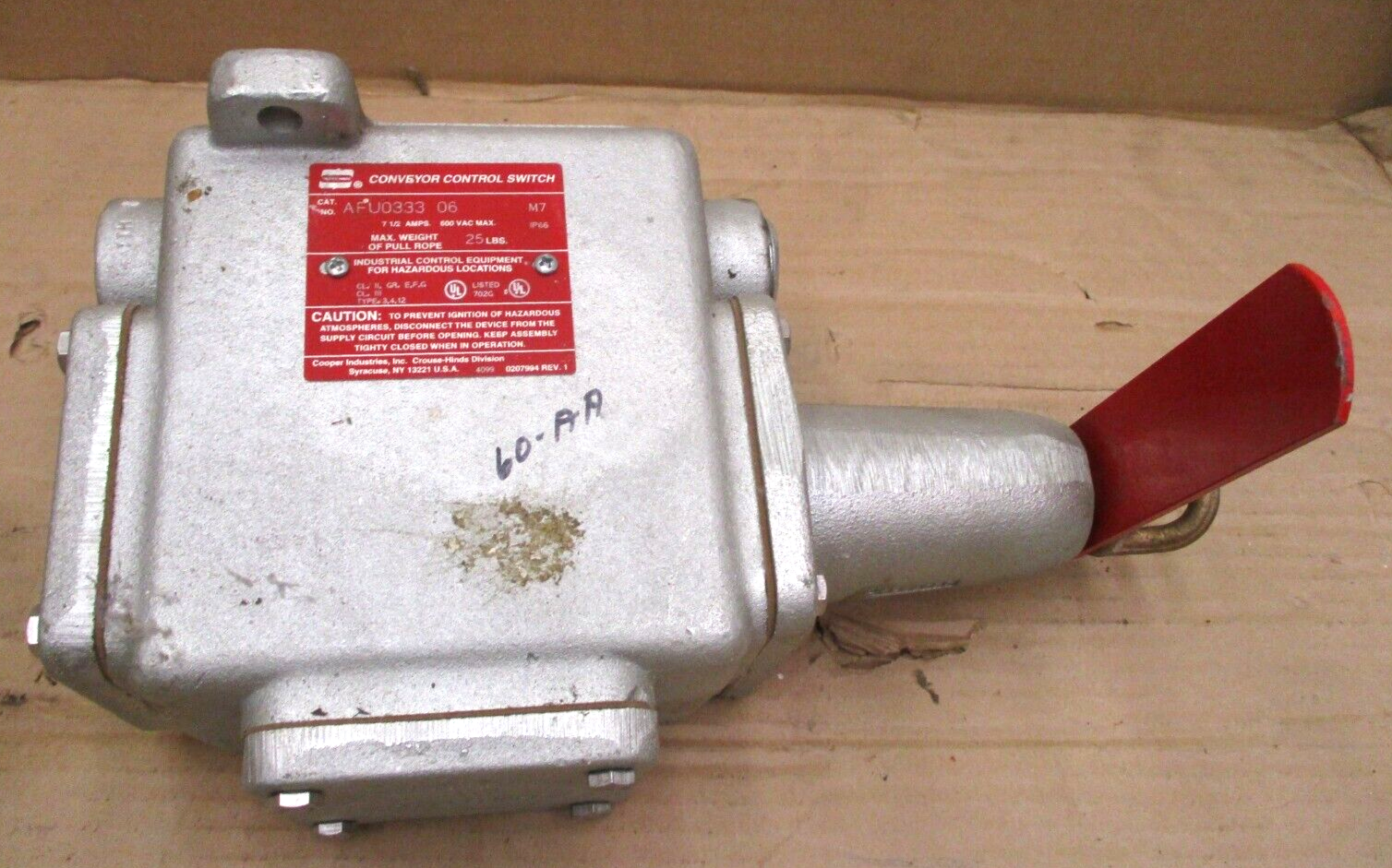 Crouse-Hinds AFU0333 06 Conveyor Control Switch 7-1/2 Amps