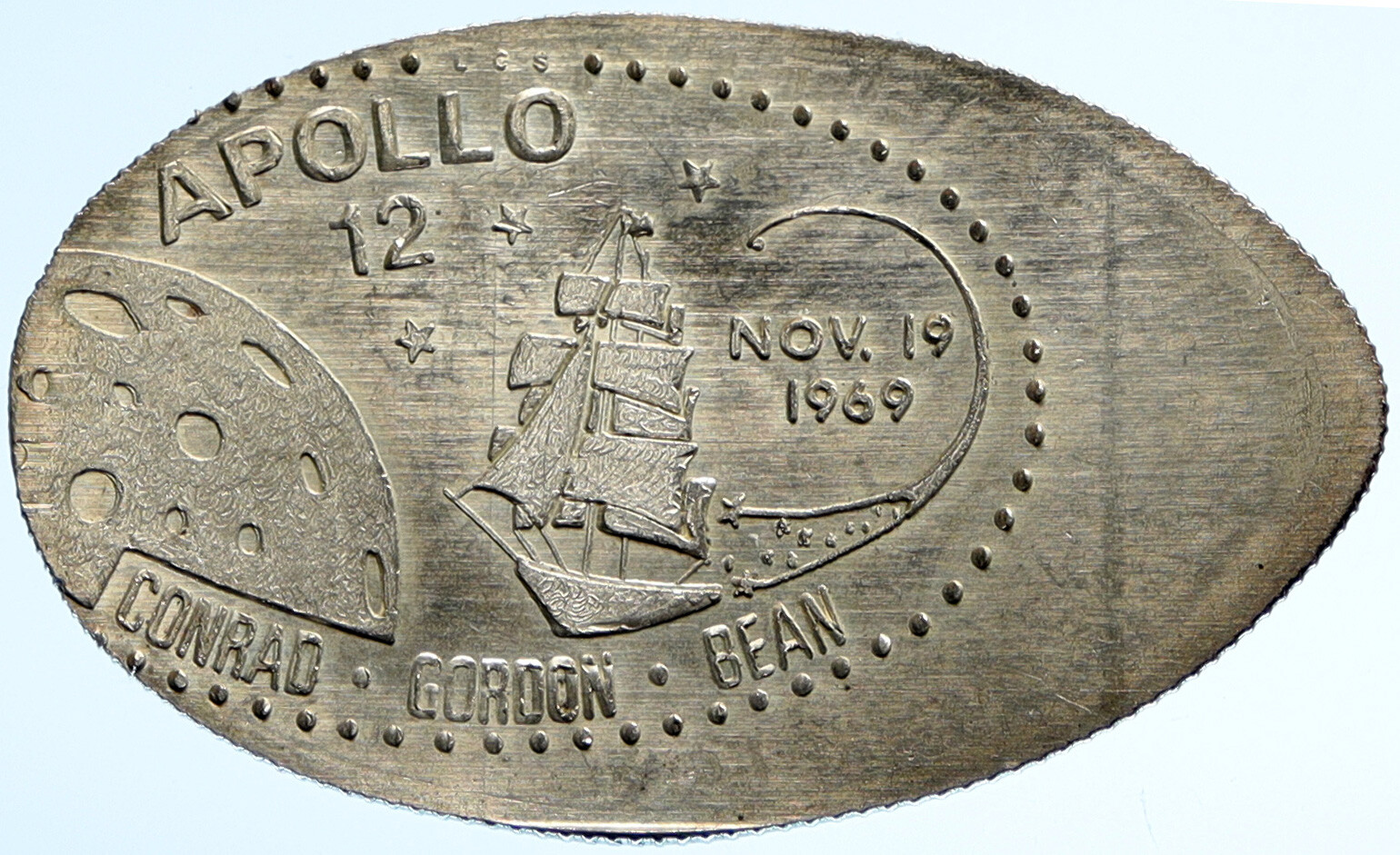 1969 USA NASA Apollo XII CONRAD GORDON BEAN Silver Elongated Half