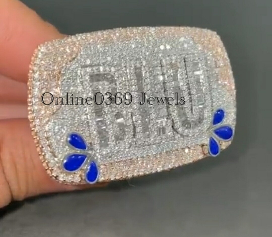 Pre-owned Online0369 For Men's Giant Custom Name 6ct Round Baguette Moissanite Ring In 925 Silver In White