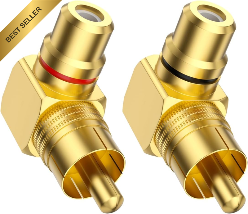 2Pcs Premium RCA Adapter Right Angle Plug Adaptor 90 Degree RCA Coupler Gold-Pla