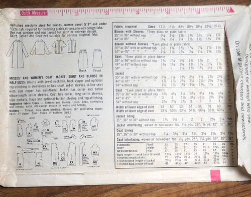 VINTAGE Simplicity Women’s Coat/Jacket/Skirt/Blouse Sewing Pattern 6748