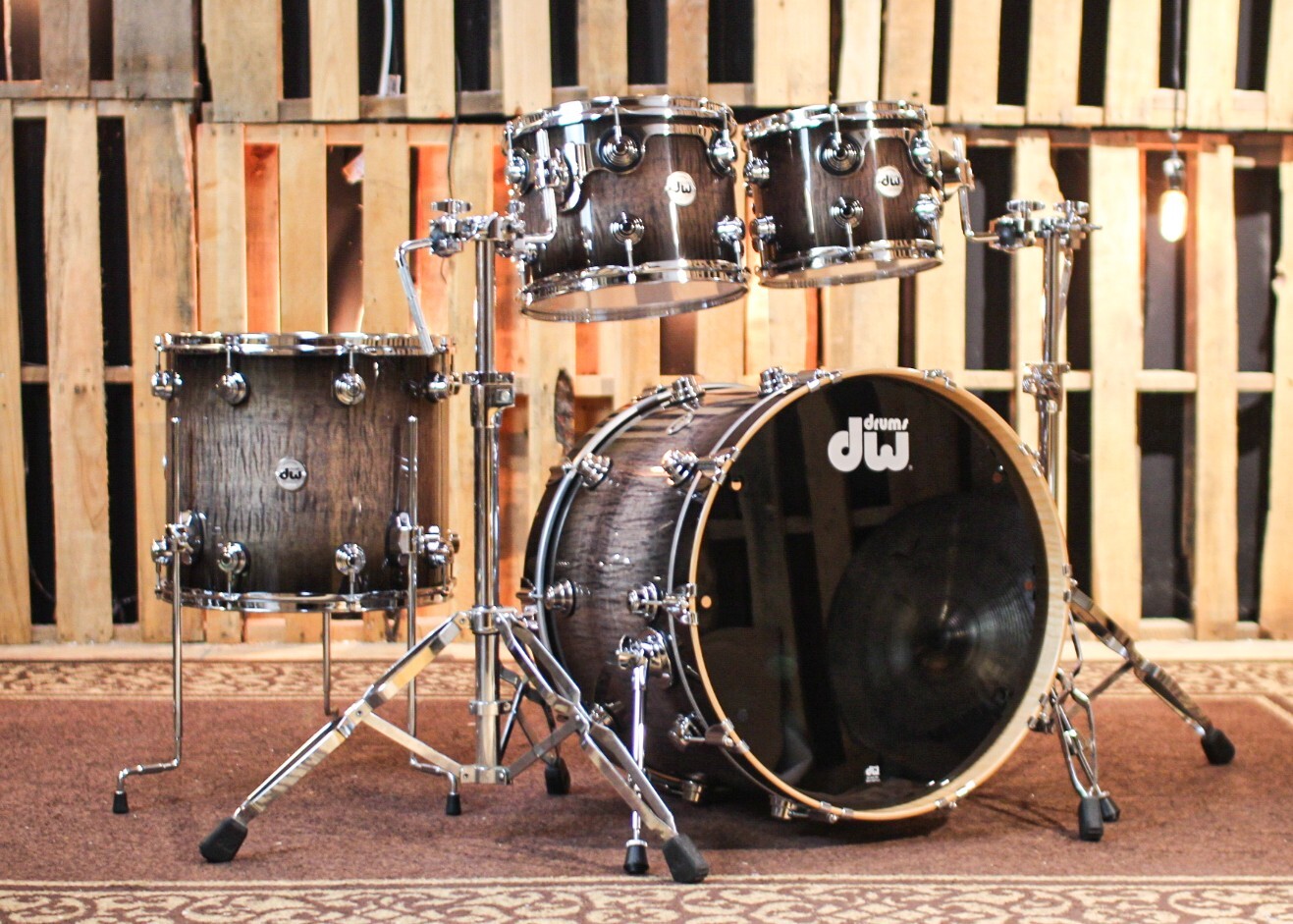 DW Collectors 333 Black Burst over Curly Maple Drum Set - 22