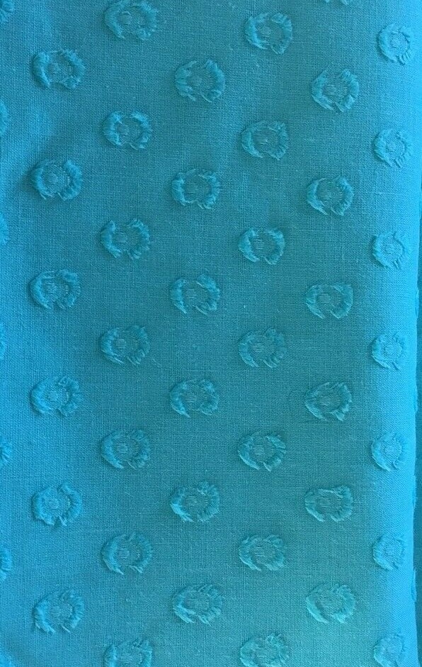 6 yds Vintage Turquoise Dot Blue Textured Cotton Blend Eye Lash Fabric 44