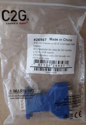 (EN)DVI Female to VGA (HD15) Male Video Adapter, C2G #26957 Blue
