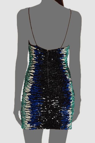 Pre-owned Alice And Olivia $995 Alice + Olivia Women's Green Scoop Neck Sequin Body-con Mini Dress Size 10