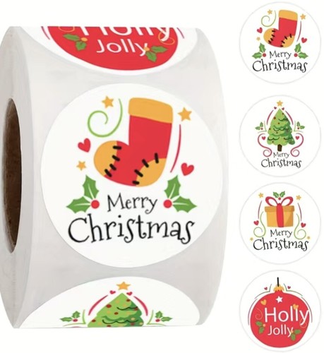 500 pcs Sticker Seals Roll 1 Inch Round Bright Holiday Christmas Self Adhesive