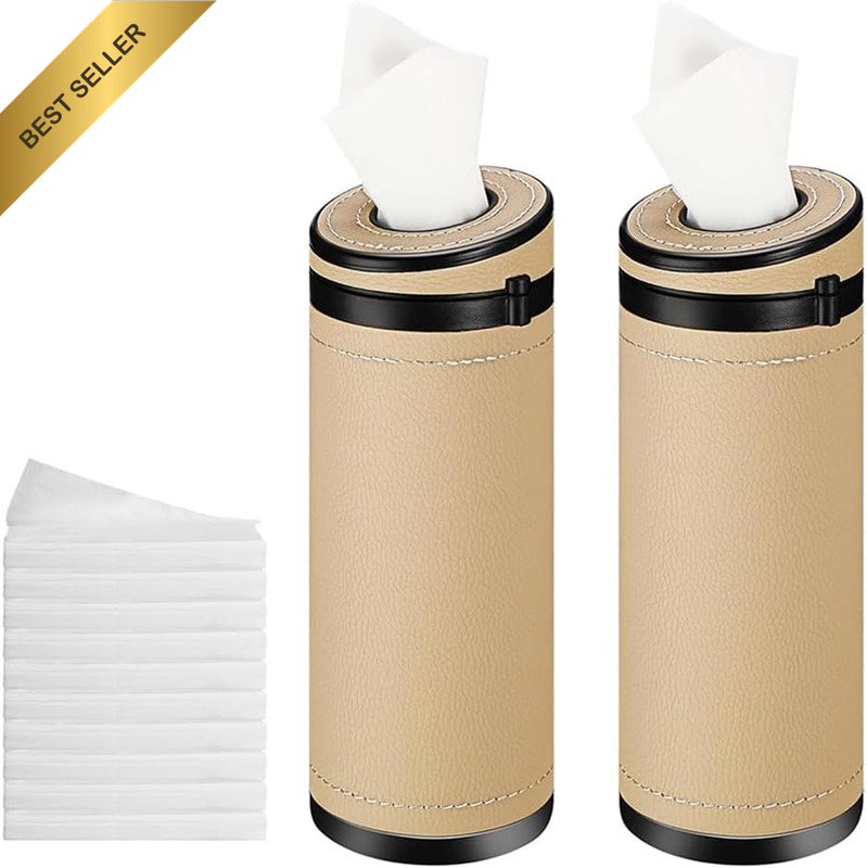 2 Pack Car Tissues Cylinder,Round Car Cup Holder Paper Box,With Window Breaker,M