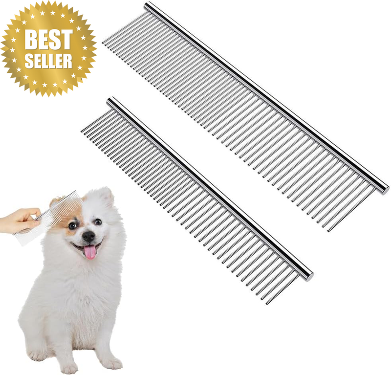 2-Pack Pet Grooming Comb – Stainless Steel Rounded Teeth Comb for Dogs & Cats, T