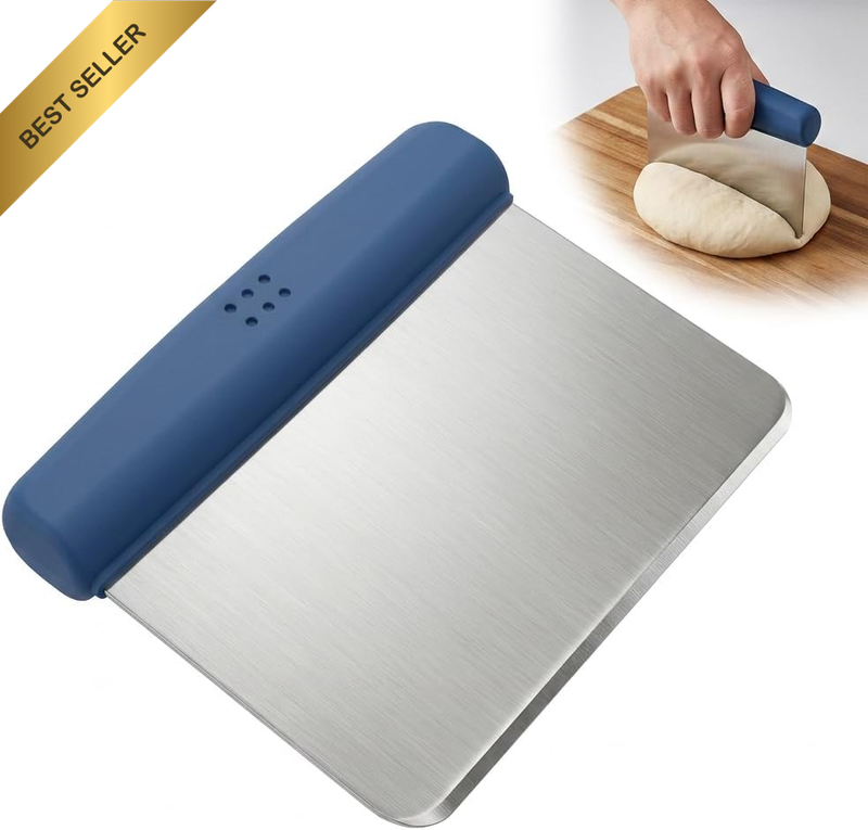 Stainless Steel Bench Scraper Dough Cutter Blue, Multipurpose Pastry Scraper wit