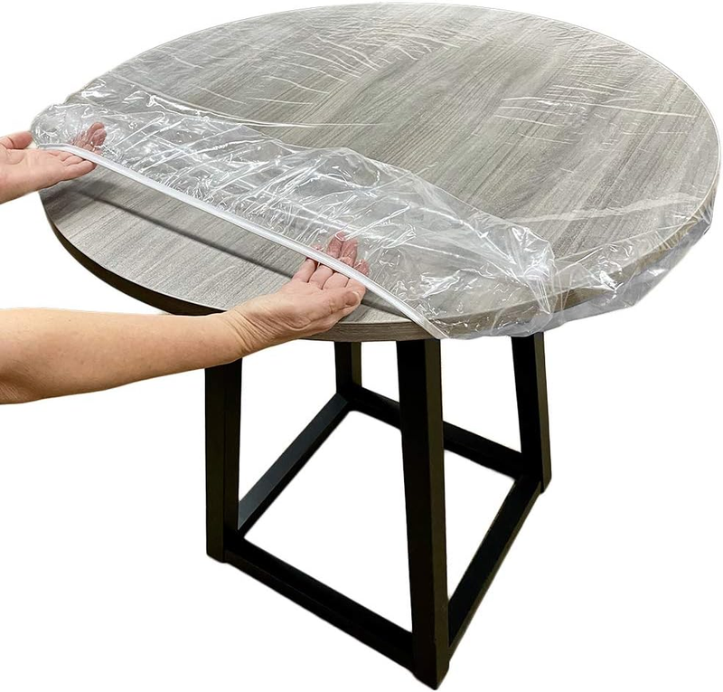 round Fitted Tablecloth-Clear Vinyl/Elastic-Pub/Small Kitchen-Fits 36 to 42