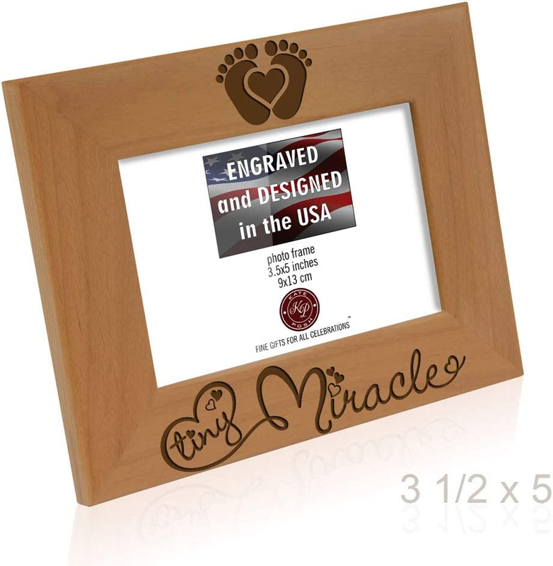 - Tiny Miracle Engraved Natural Wood Picture Frame, New Baby, New Dad & Mom, Par