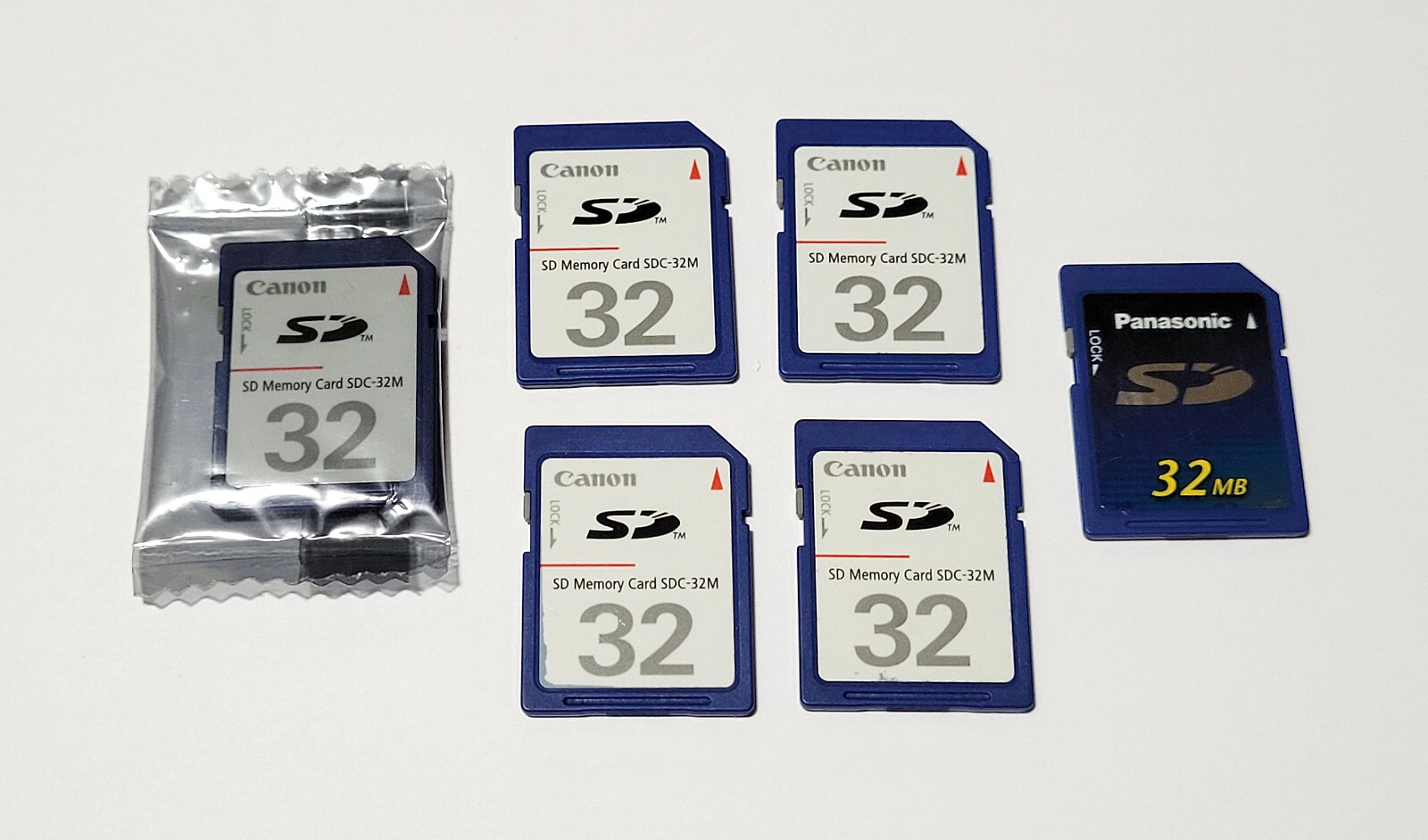 6x Lot of 32MB Canon SD memory cards tested. 5xSD Canon