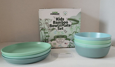 Grow Forward Kids Bamboo 4 Bowls & 3 Plates Set BPA & Toxin Free