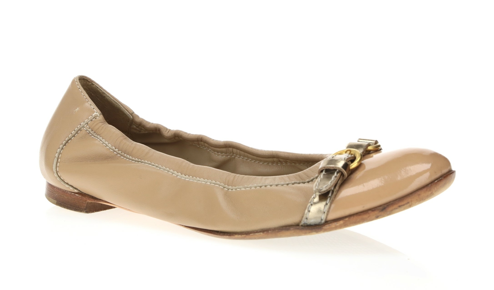 AGL 249184 Womens Leather Buckle Slip On Ballet Beige Size 37/ 7 US Medium
