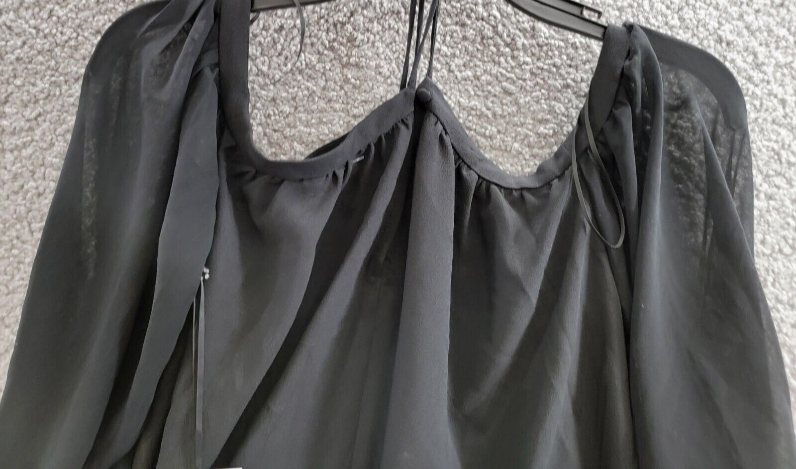1.STATE Off-The-Shoulder Halter Neck Blouse Women's XXS Black Button Back L/S - Picture 11 of 15