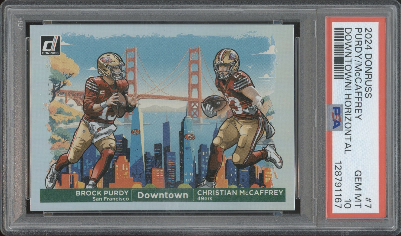 2024 Panini Donruss Downtown Brock Purdy Christian McCaffrey Gem Mint PSA 10