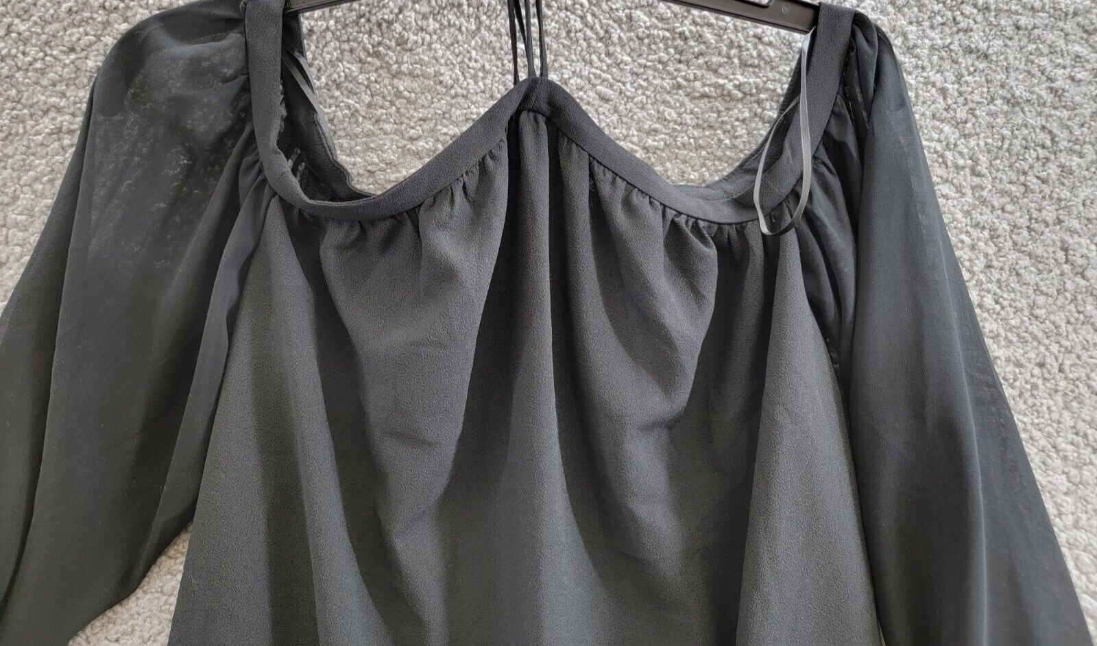 1.STATE Off-The-Shoulder Halter Neck Blouse Women's XXS Black Button Back L/S - Picture 3 of 15