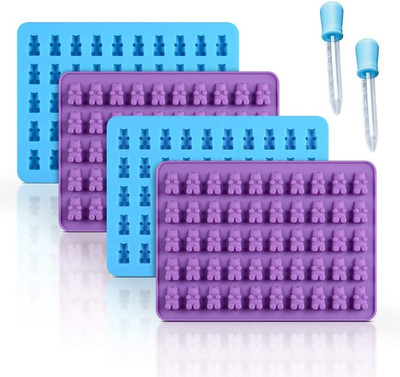 Mini Bear Gummy Molds - 4 Pack Silicone with 2 Droppers, Nonstick Food Grade