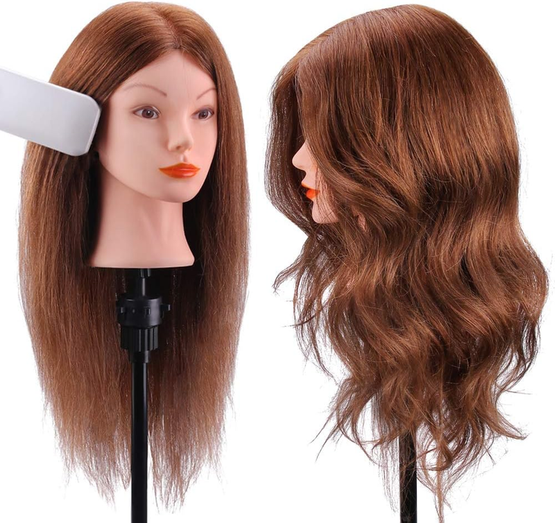 Mannequin Head with 100% Human Hair,  18" Dark Brown Real Hair Cosmetology Manne