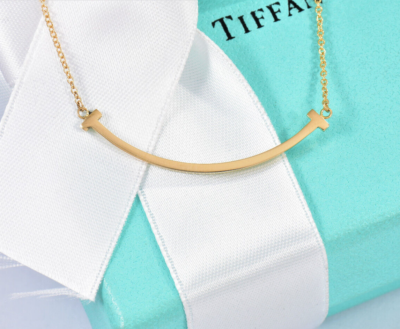 Tiffany Co 18K Yellow Gold Small T Smile Pendant Necklace 16 18