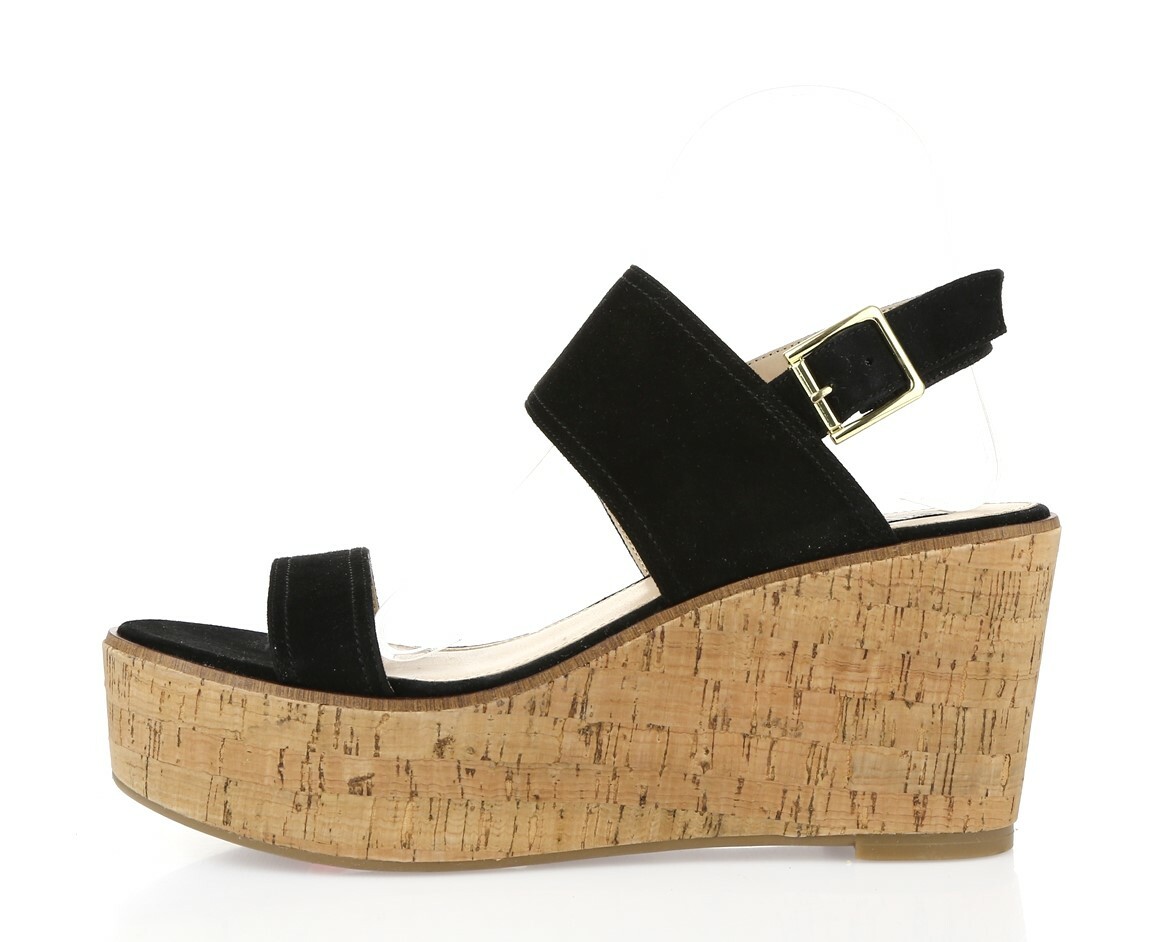 Steve Madden Catlyn Womens Black Suede Ankle Strap Wedge Sandals Shoes Size 9.5