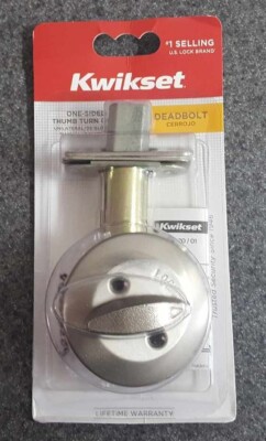 Kwikset Deadbolt Lock One Sided Thumb Turn Only 26414-002 Satin Nickel