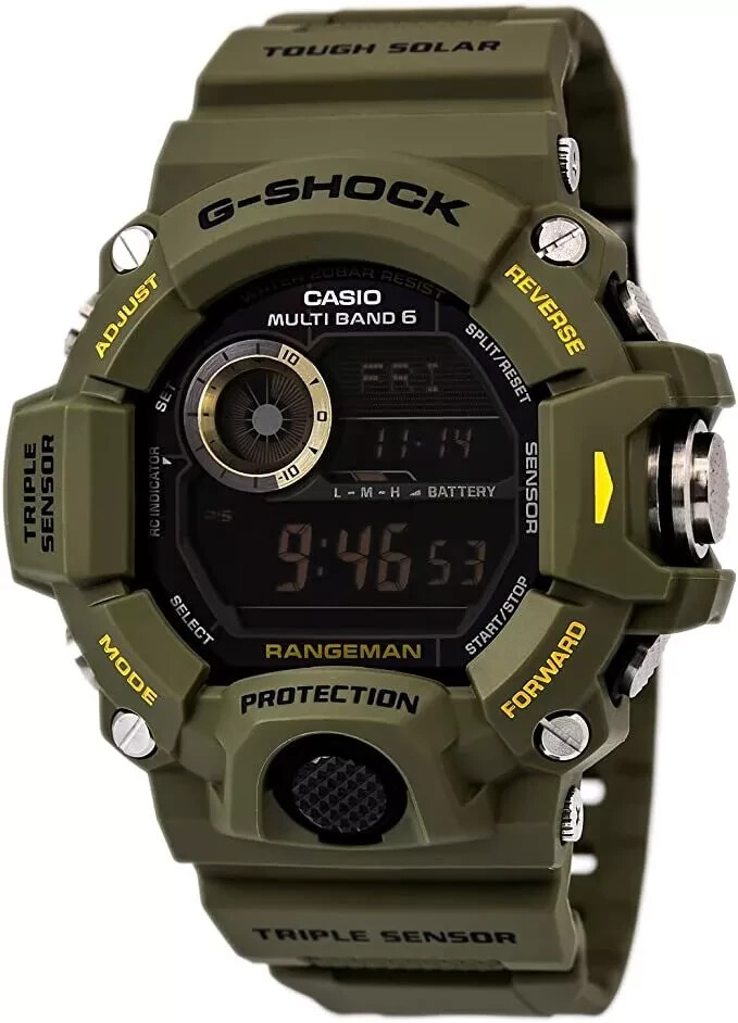 Pre-owned Casio G-shock Rangeman Solar Powered Shock Resistant Men's Watch - Green